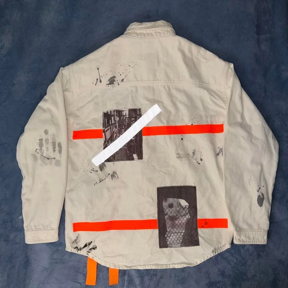 Zara Men's Punk Motif Distressed Denim Jacket